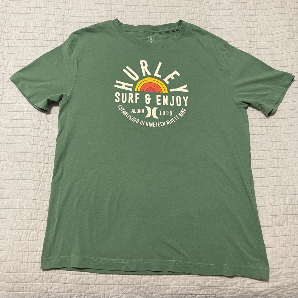 Hurley T-Shirt Men’s Short Sleeves Graphic Surf Shirt Size Medium Green Aloha